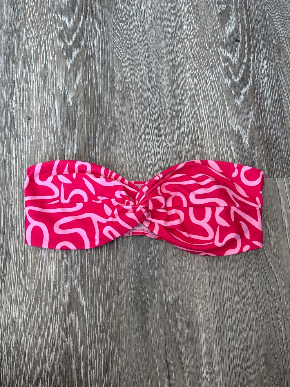 Pink Abstract Twist Bandeau Bikini Top